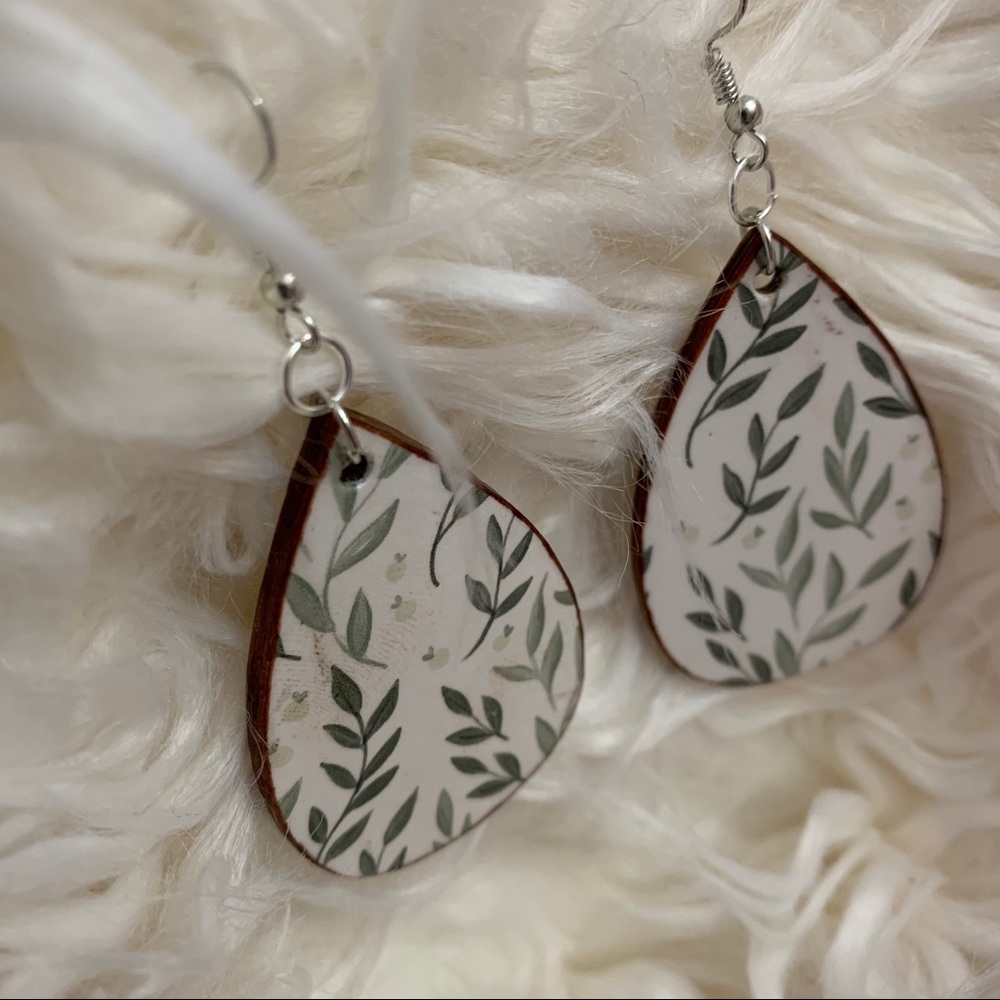 Handmade Teardrop Wooden Earrings - Picture 2 of 3